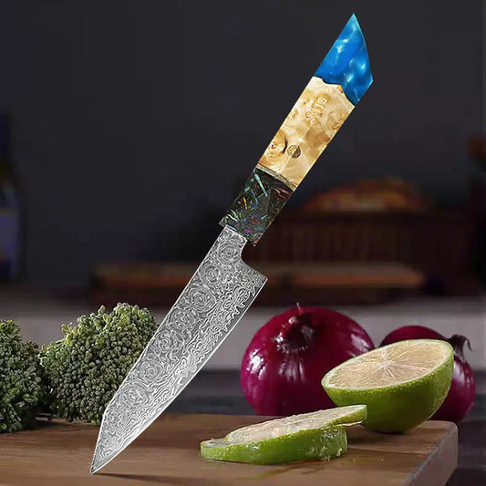 Damascus Steel Home Kitchen Chef Knife Resin Shadow Wood Handle  -  giraffly