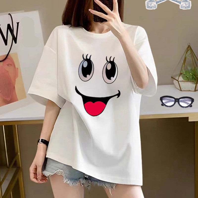 Women's Cotton Creative Cartoon Printed Short Sleeve  -  giraffly