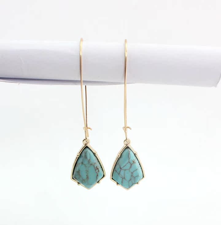 Ear Hook Turquoise And White Turquoise Geometric Earrings  -  giraffly