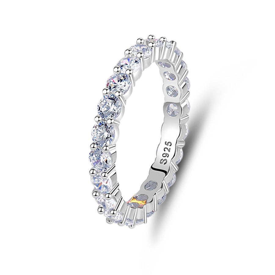 S925 Sterling Silver Zircon Row Diamond Ring  -  giraffly